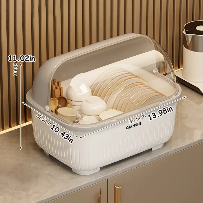 Égouttoir à vaisselle avec couvercle de protection - Meuble de rangement de cuisine peu encombrant e