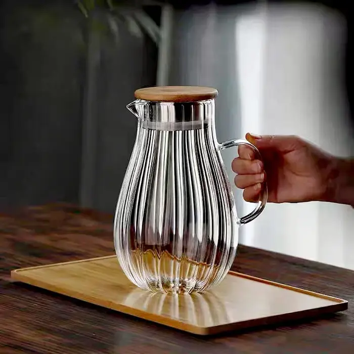 Bouilloire Verticale à Rayures de Grande Capacité en Borosilicate, Bouteille d'Eau, Citron, Jus de B