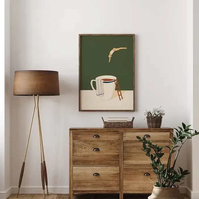 Affiche d'art drôle de plongée de café