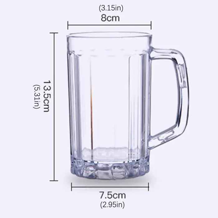Mug à bière transparent 500 ml en plastique incassable – Idéal pour le petit-déjeuner
