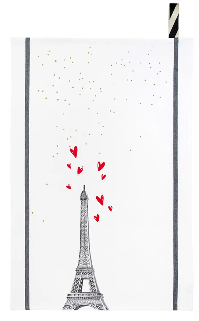 Torchon Eiffel Coeurs Blanc 50 x 70