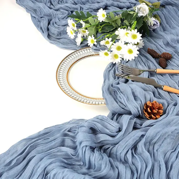 Chemin de Table en gaze transparente style Boho, rouge bordeaux, nappe rustique, pour mariage, fête 