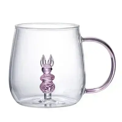 Tasse en verre borosilicate simple couche en forme d'animal de dessin animé