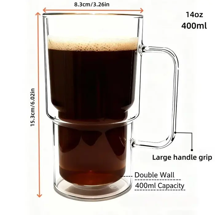 1/2/4 pièces-récipient de tasse en verre à haute teneur en borosilicate, tasse à café avec poignée,