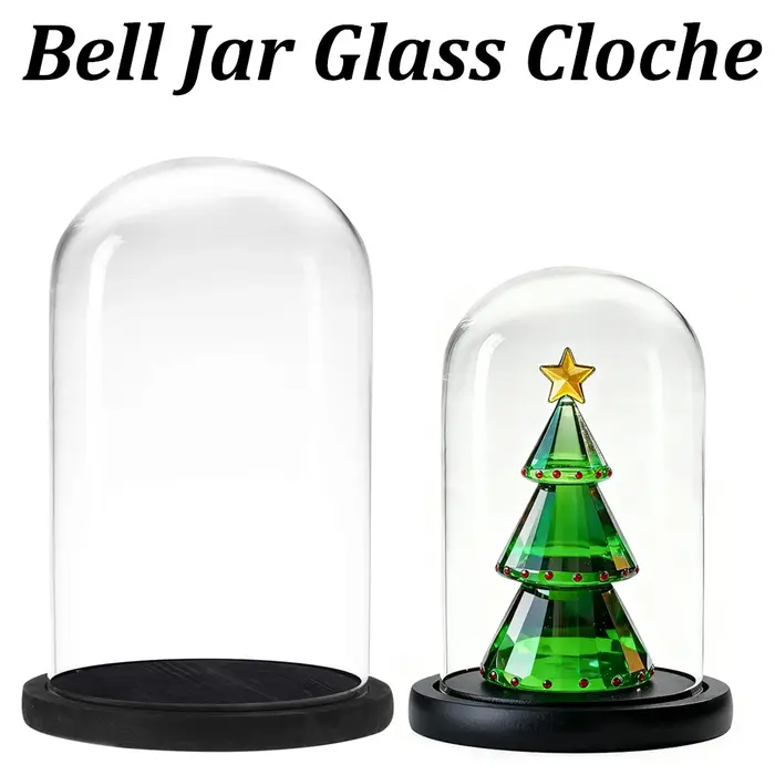 Cloche en verre avec Base en bois noir