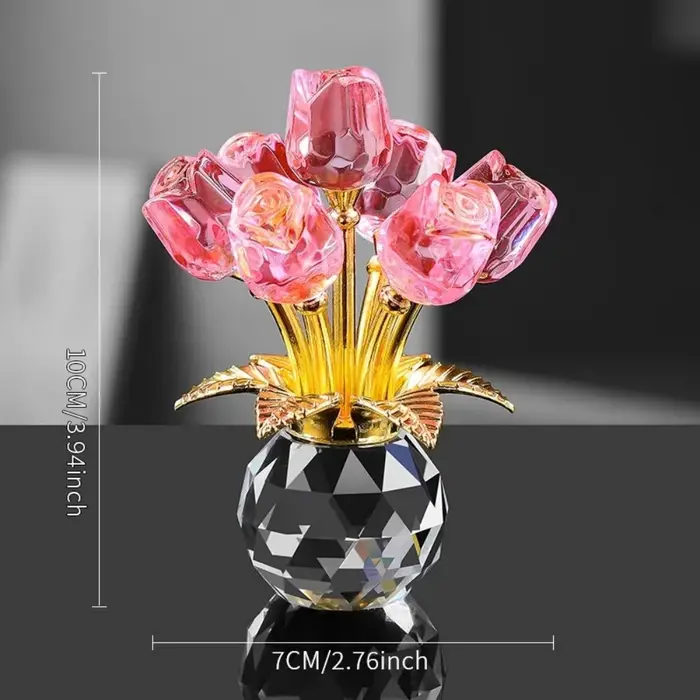 Ornement de table en verre en forme de rose