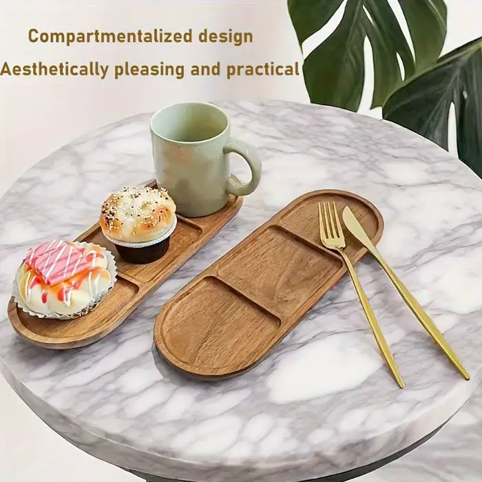Plateaux de petit déjeuner en bois d'acacia avec séparateurs-Design minimaliste moderne