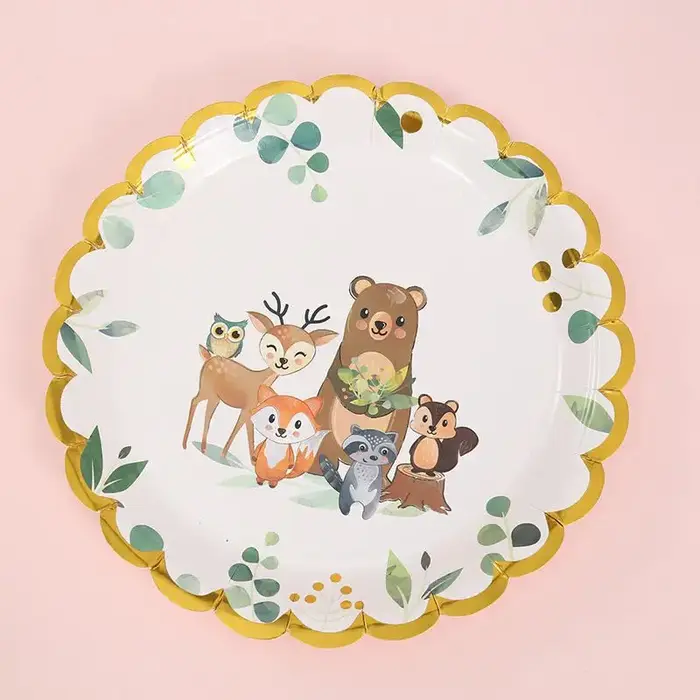 Assiettes de fête d'anniversaire en forêt, tasse, vaisselle, décor de fête d'anniversaire pour enfants, 1er Animal, forêt, Jungle, fournitures de fête prénatale