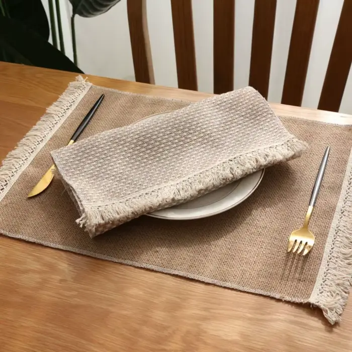 Napperons en lin kaki, tapis de Table à dîner avec dentelle