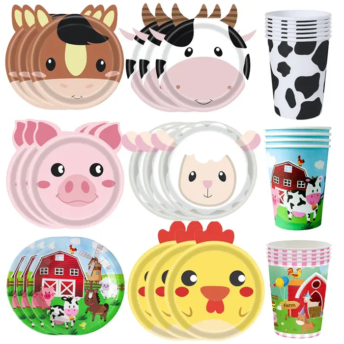 Assiettes jetables en forme d'animaux de ferme