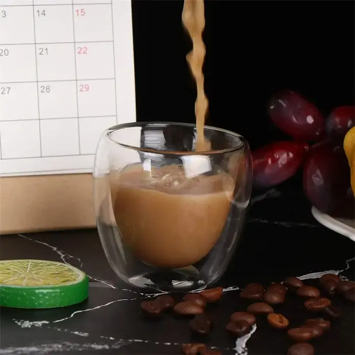 6 pièces Double paroi tasse en verre 80ml tasses mignonnes