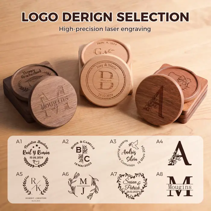 Coaster Gift 2 pièces gratuit personnalisé gravé sous-verres en bois avec rainure sur mesure pour cadeau de mariage cadeaux d'anniversaire de couple