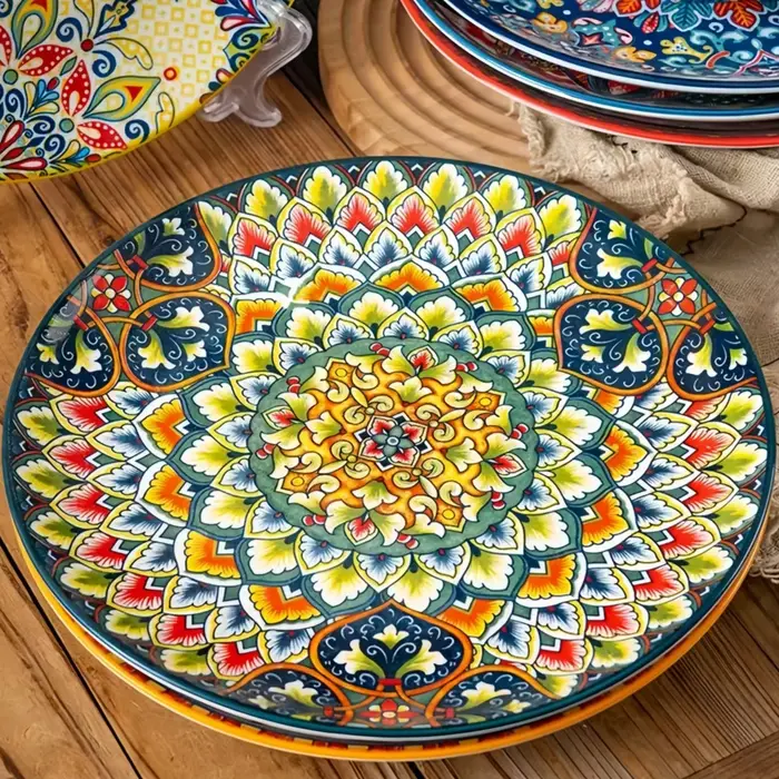 Assiette ronde en céramique de style bohème