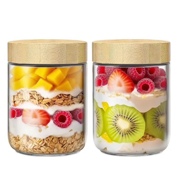 Bocaux en verre de 16 oz avec couvercles hermétiques en bambou