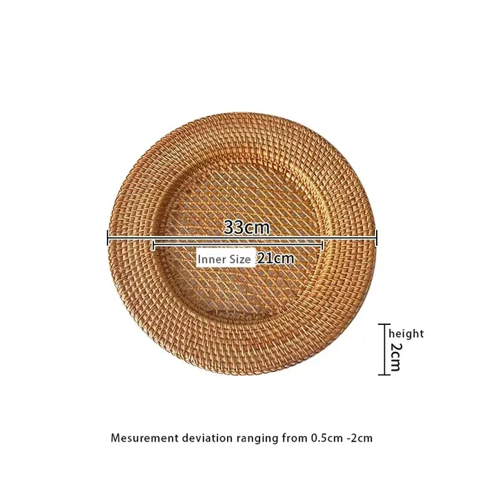 Assiette en rotin naturel faite à la main de 13 pouces