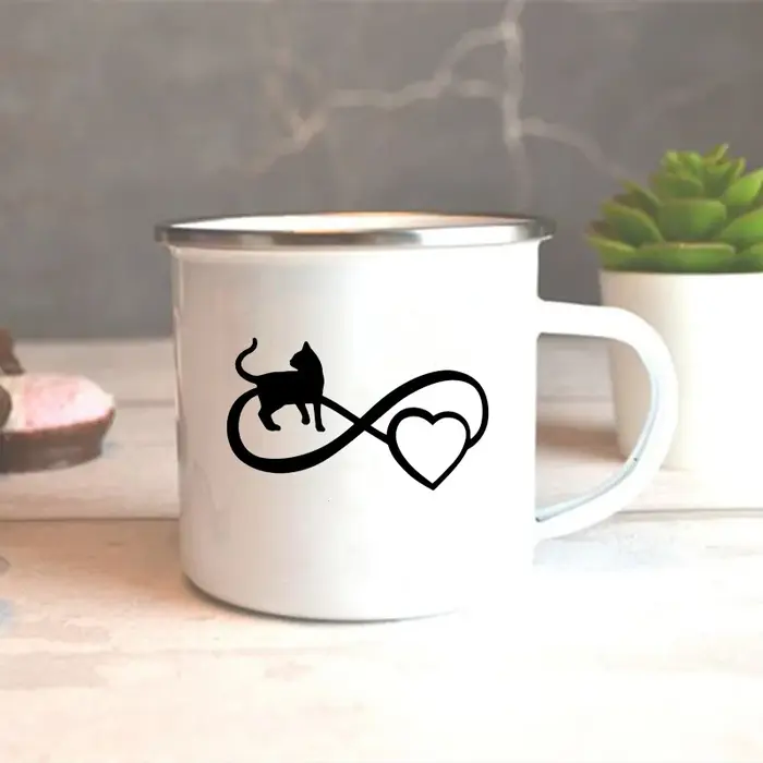 Tasse en émail imprimée I Love My Cat