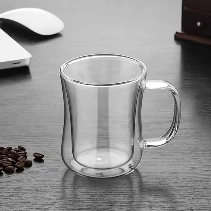Verres transparents à double paroi en borosilicate avec poignée