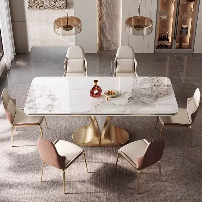 Ensemble de table à manger rectangulaire en ardoise pour 6 personnes