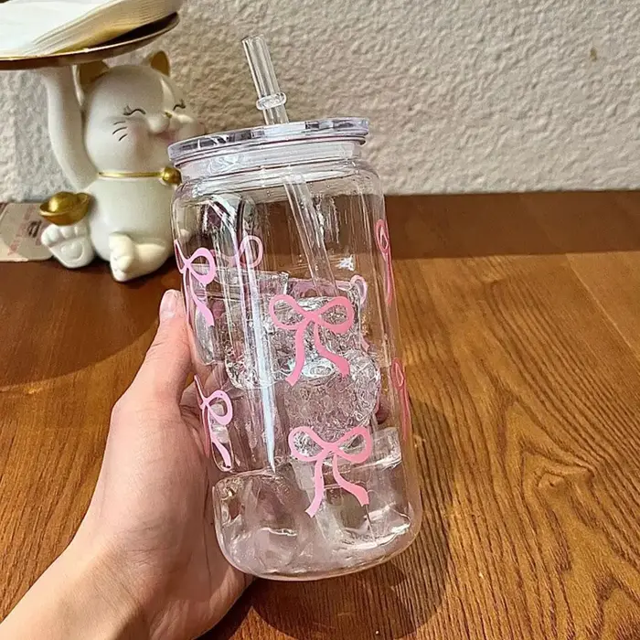 Gobelets en plastique à nœud rose de 500ml