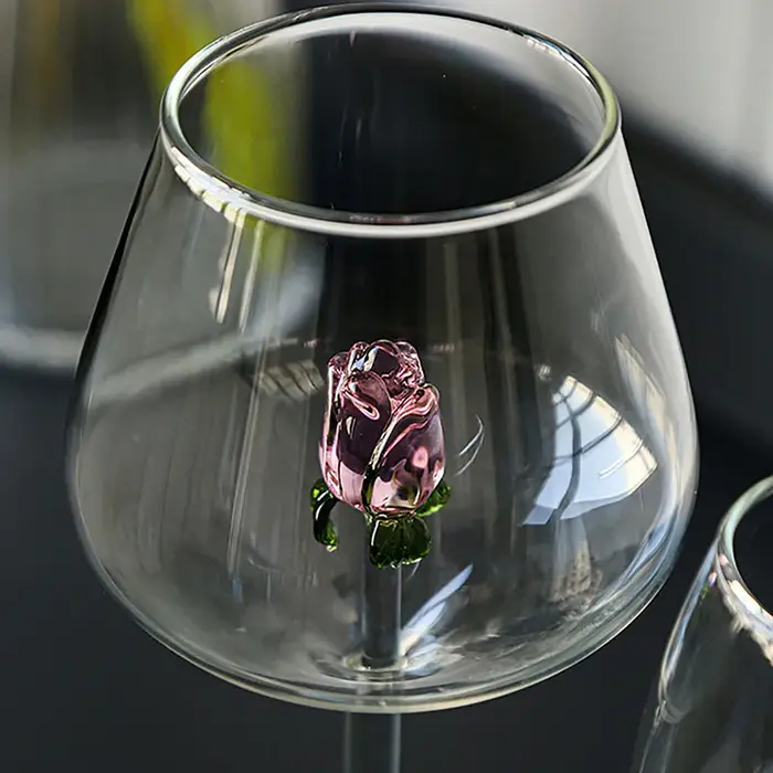 Verre Rose 3D créatif, verres à vin rouge et blanc intégrés