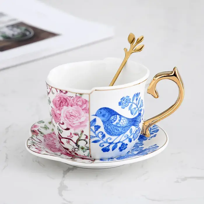 Ensemble de tasses et soucoupes à café et thé de l'après-midi rétro européen, tasse en céramique de