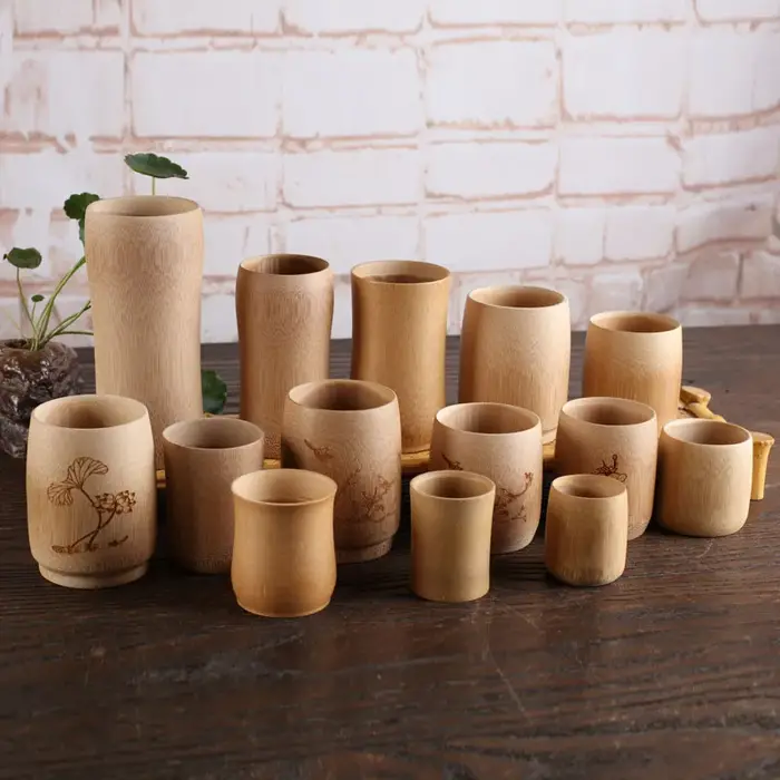 Tasses à thé rétro en bambou carbonisé naturel