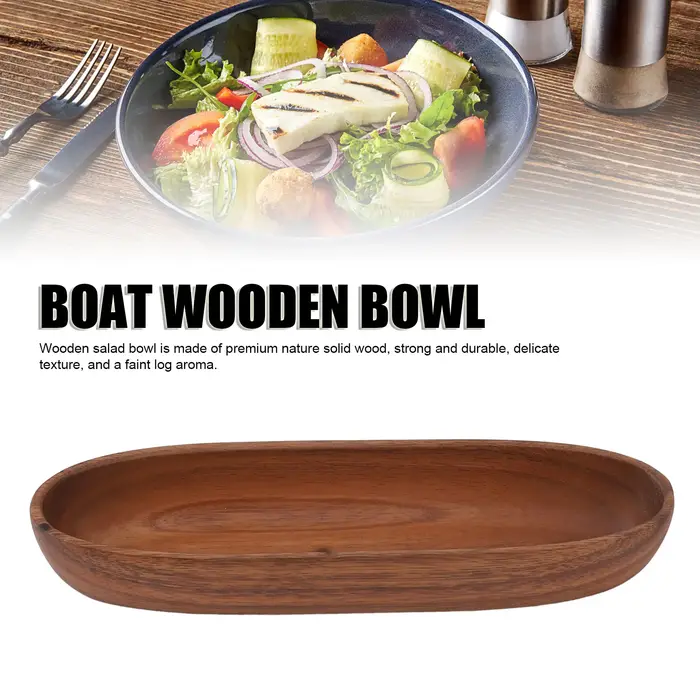 Bol à salade en bois, bol en bois multifonction en forme de bateau