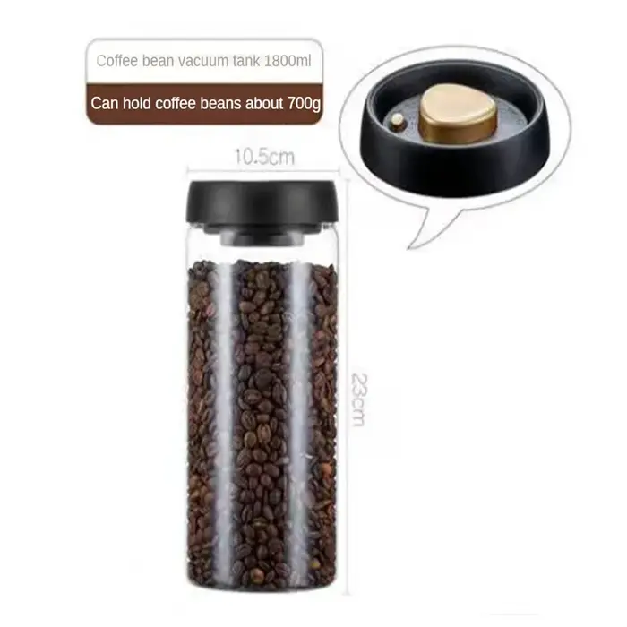 1 boîte de rangement pour grains de café avec couvercle hermétique et système de pression sous vide en verre