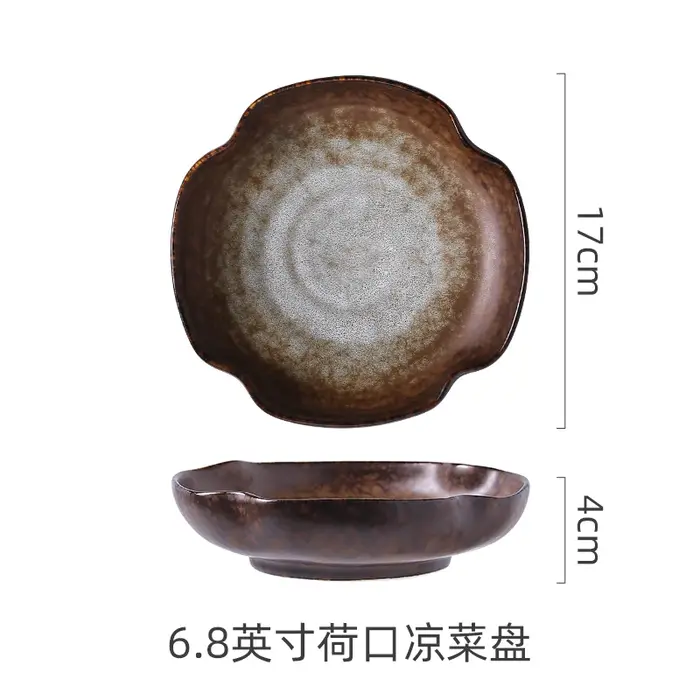 Assiettes à salade irrégulières haut de gamme en céramique rétro de style chinois