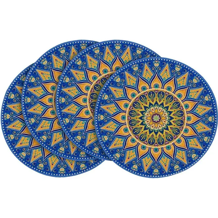 Ensemble de 4 sets de table ronds Mandala rouge, tapis de table de ferme de printemps saisonnier pou