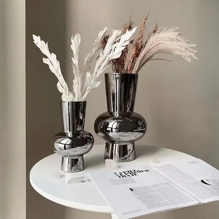 Vase à fleurs miroir argenté