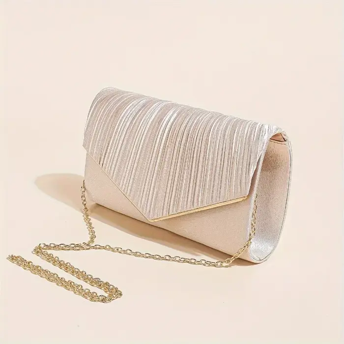 Pochette plissée champagne, élégante pochette de soirée à bandoulière avec chaîne dorée détachable,