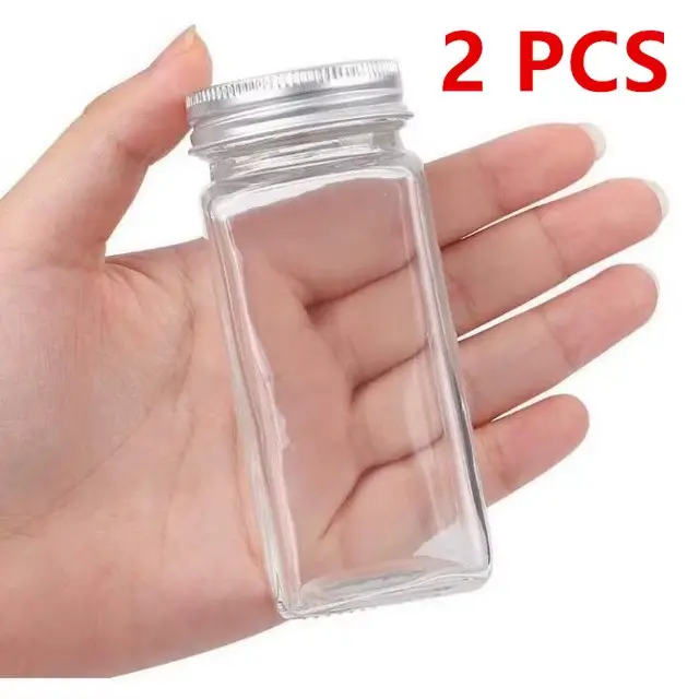 Bocaux à Épices en Verre Style AfricSquare, Bouchons en Métal Hermétiques, 8 Pièces