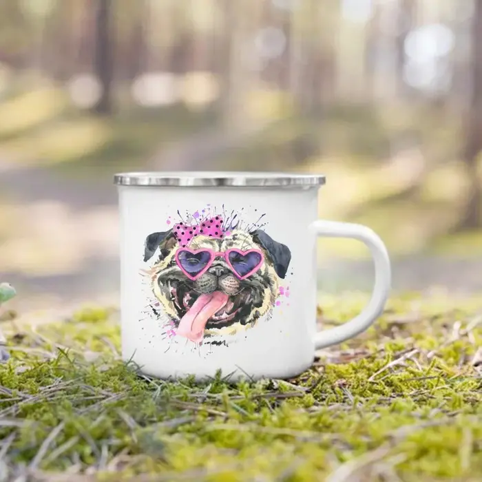 Tasses imprimées bouledogue français, tasse à café créative, boisson, lait, bière, Camping Camfire, tasses en émail, poignée, verres, cadeau pour chien, amour