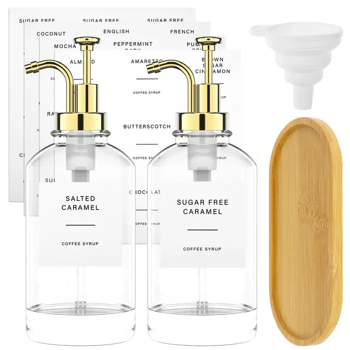 Ensemble de distributeur de sirop à café avec bambou