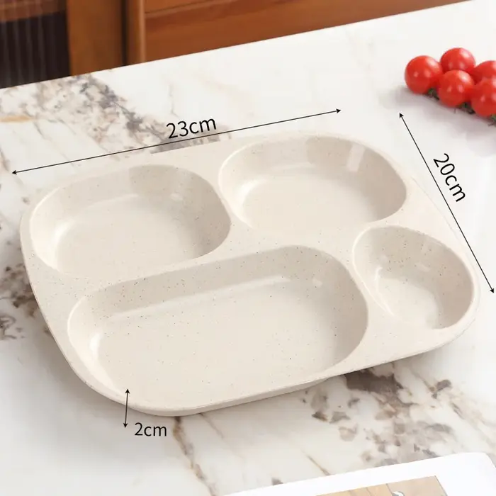 Assiette individuelle en plastique à 4 compartiments, réutilisable, idéale pour une alimentation sai