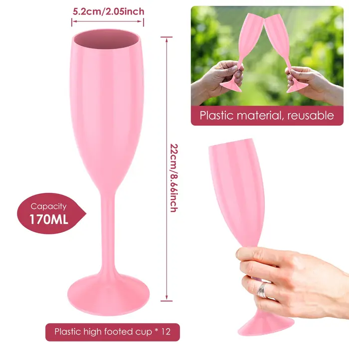 12 pièces flûtes à Champagne verre rose élégant