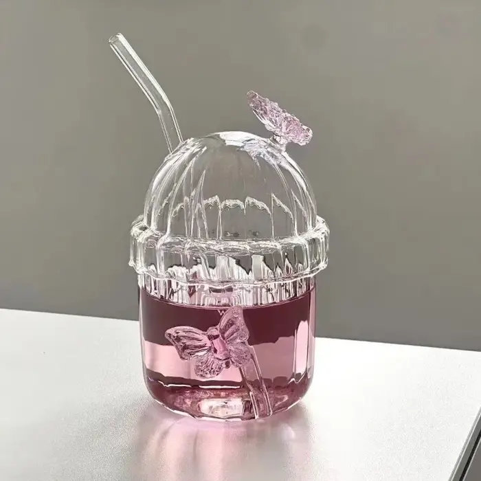 Verre torsadé Transparent papillon, tasse d'eau de haute beauté, verre de bière, jus domestique, verres à whisky, boissons froides, verrerie