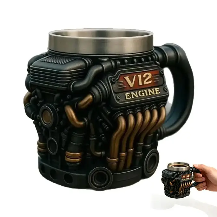 Tasse à café vintage en forme de moteur 200 ml – Mug isotherme pour les passionnés de voitures, méca