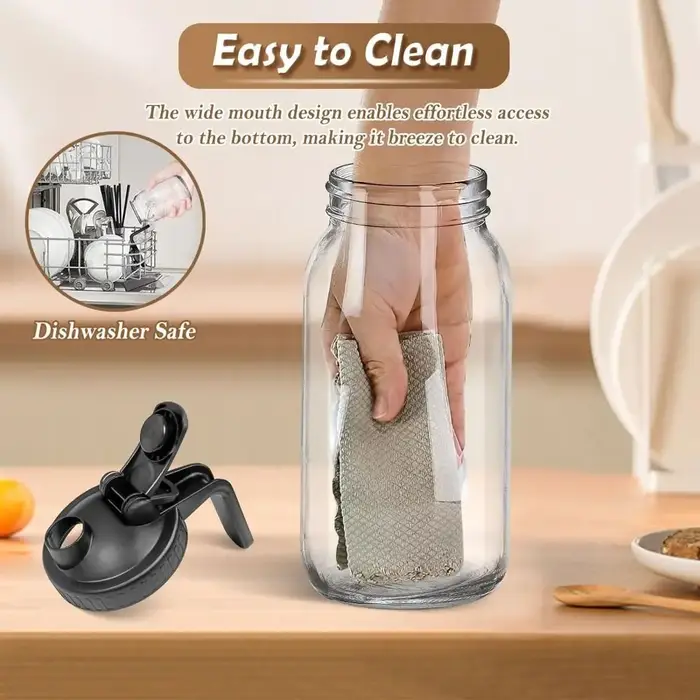 Pot Mason en verre transparent avec poignée et couvercle