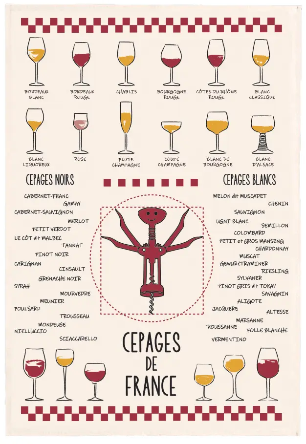 Torchon Vins et cpages Ecru 50 x 70