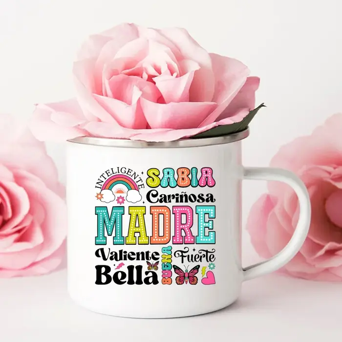 Tasse à café en émail imprimé espagnol pour mère courageuse, intelligente, pour boissons, lait, Camp