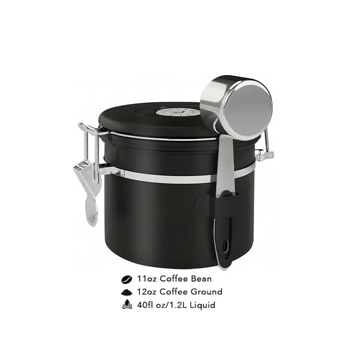 Boîte à café hermétique 16OZ, récipient de stockage de grains de café en acier inoxydable avec cuill