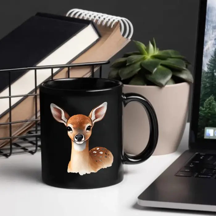 Tasse en céramique cerf noir imprimé animal pour café