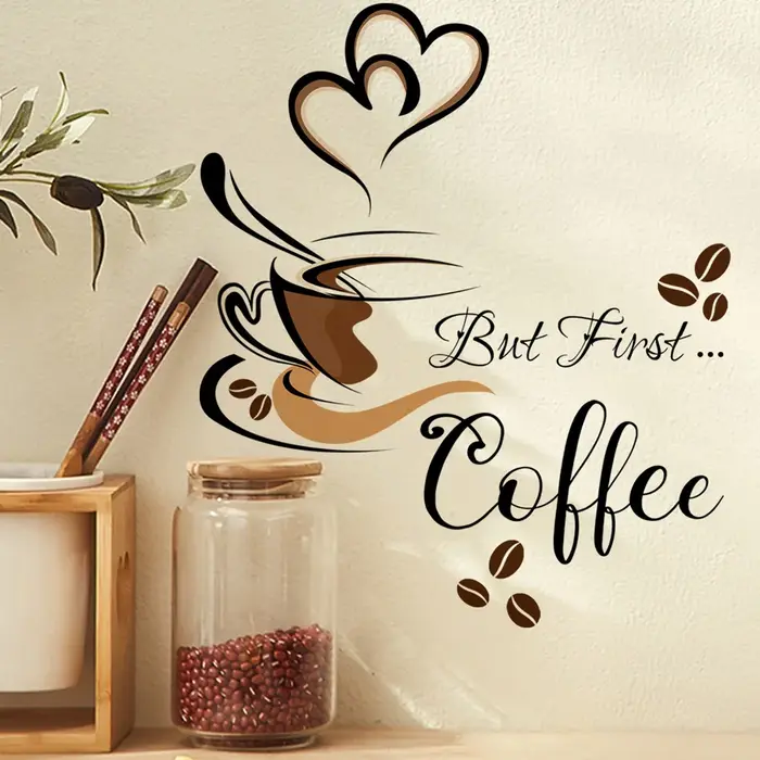 Autocollants muraux à motif de tasse à café créative, papier peint auto-adhésif pour décoration de c