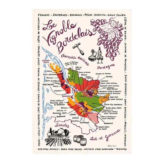 Torchon La Carte Des Bordeaux Ecru 48 X 72