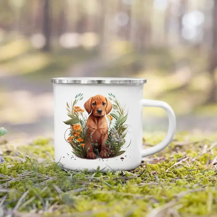 Tasse à café en émail imprimé pour les amoureux des chiens