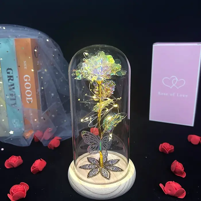 Galactic Glass roses, cristal éternel, illuminer les roses dans le dôme de verre, cadeau d'anniversa