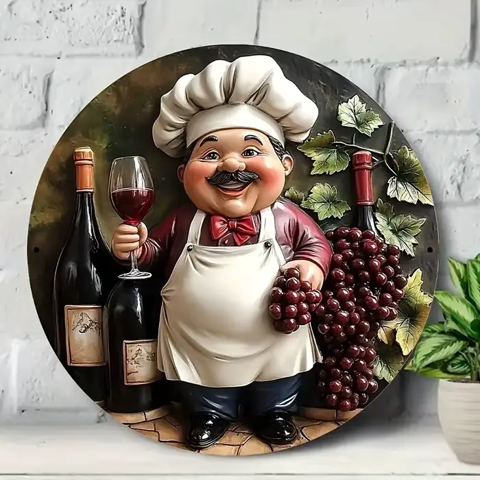 Assiette ronde en bois 2D de 8 pouces, motif de chef de cuisine fantaisie planaire, imprimé couleur,