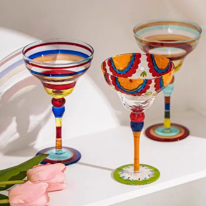 Ensemble de verres à Cocktail Margarita et Champagne colorés faits à la main